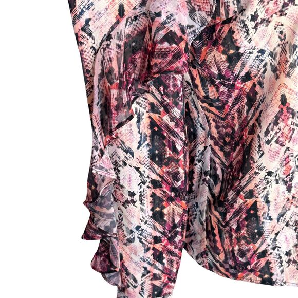 Bar III X-Small Button-Up Top Cold-Shoulder Long Ruffled Sleeve Abstract Snake - Picture 3 of 11